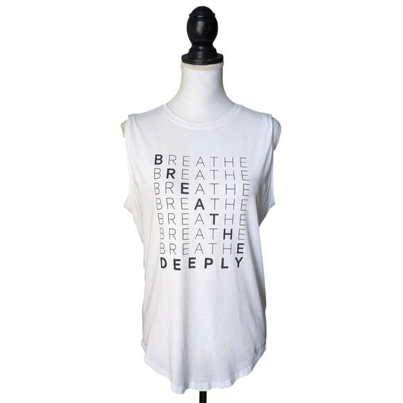 Lululemon Brunswick Muscle Tank Top White Curved Hem Breathe Deeply Size S/M - Picture 1 of 9
